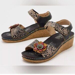 L'Artiste Spring Step Leather Wedge Sandals-Cuteness-Black-EU35 (5)-A587756